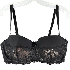 Adrienne‎ Vittadini Studio Bra Womens 42D Black Underwired Padded Lace Romantic